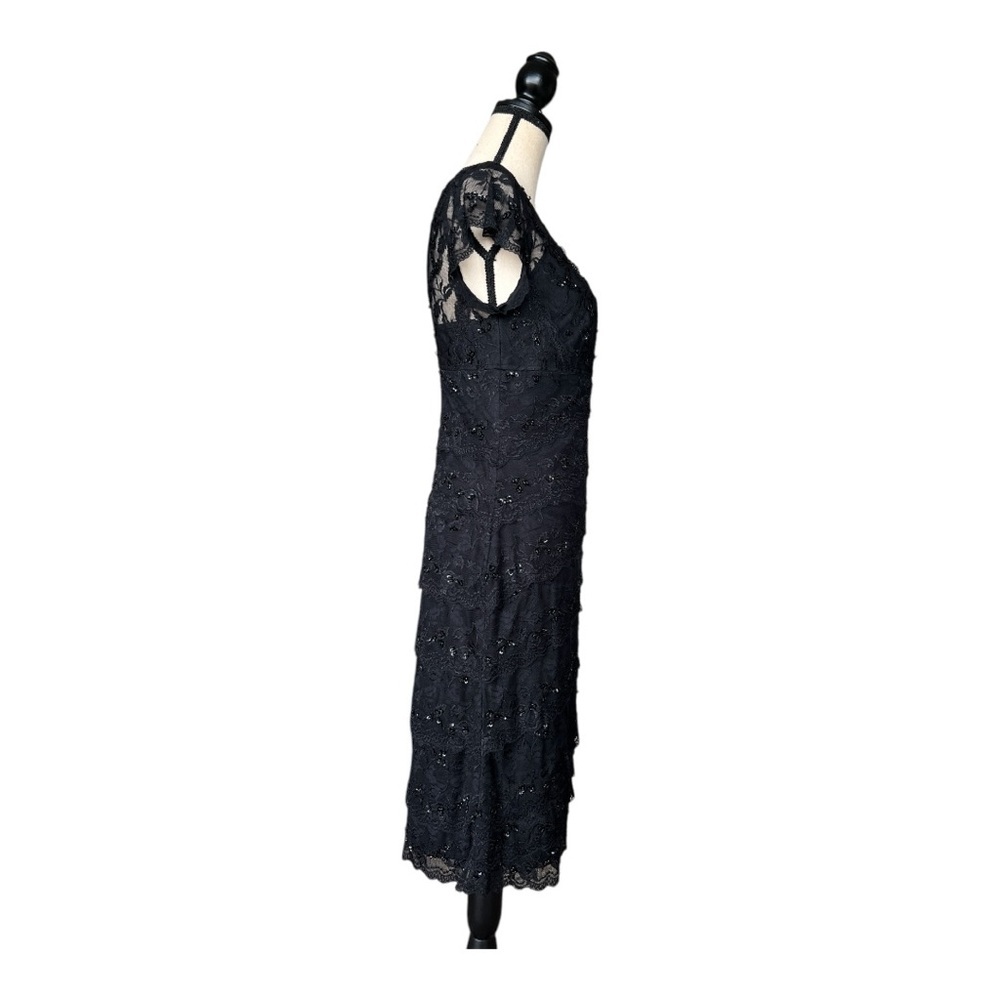 MARINA Black Sheath Dress V-Neck Flutter Sleeves Size 10 - Picture 3 of 7
